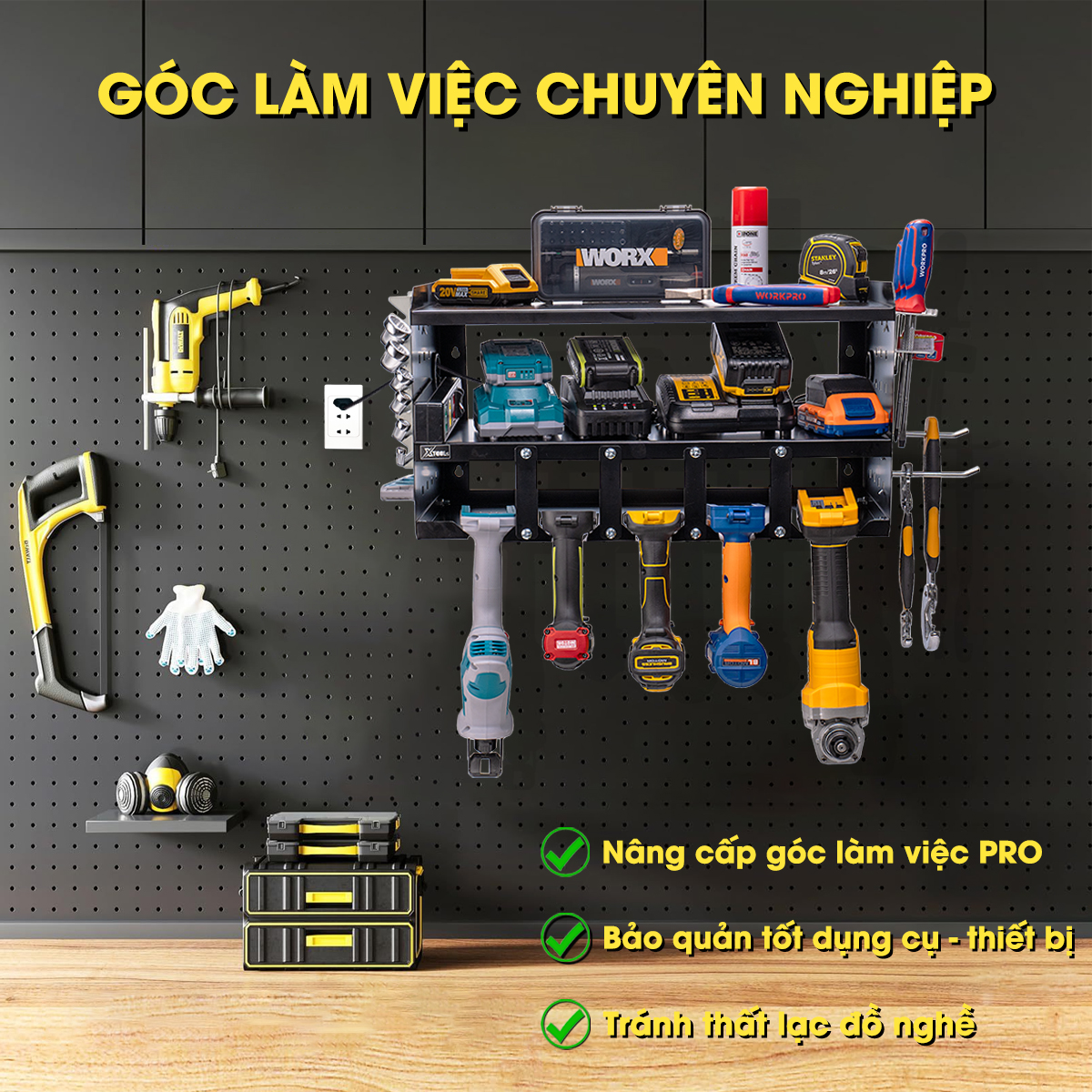 Kệ máy khoan pin XTOOLs tủ đồ nghề phủ lớp sơn tĩnh điện cao cấp thép nhật nguyên tấm giá treo máy khoan pin tủ đựng đồ nghề sửa xe