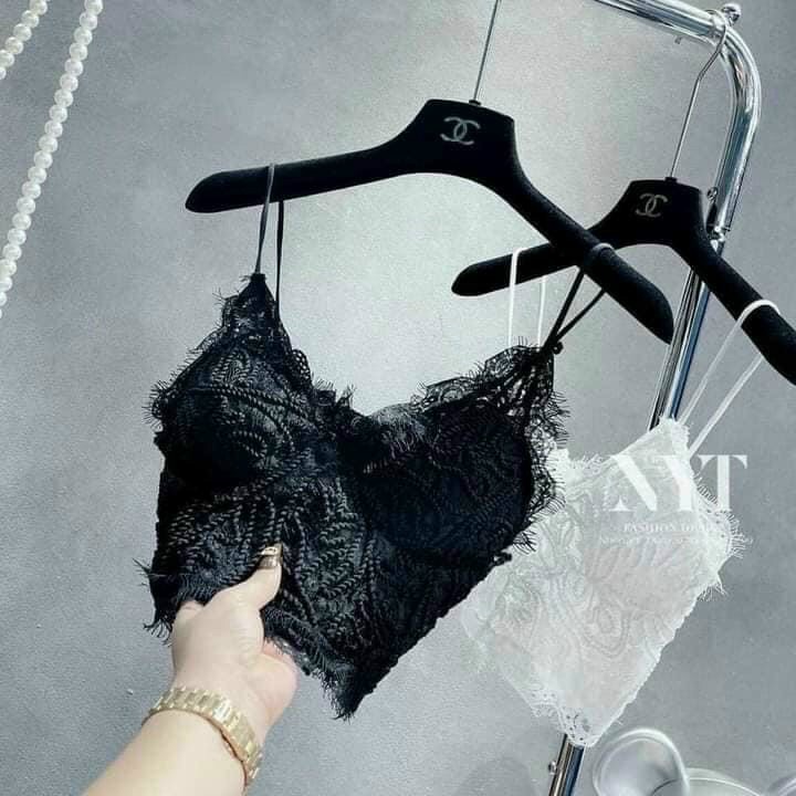 Áo hai dây bra croptop REN NỔI cổ V mix đồ siêu đẹp , quyến rũ Quảng Châu PC - áo hai dây nữ đẹp hot