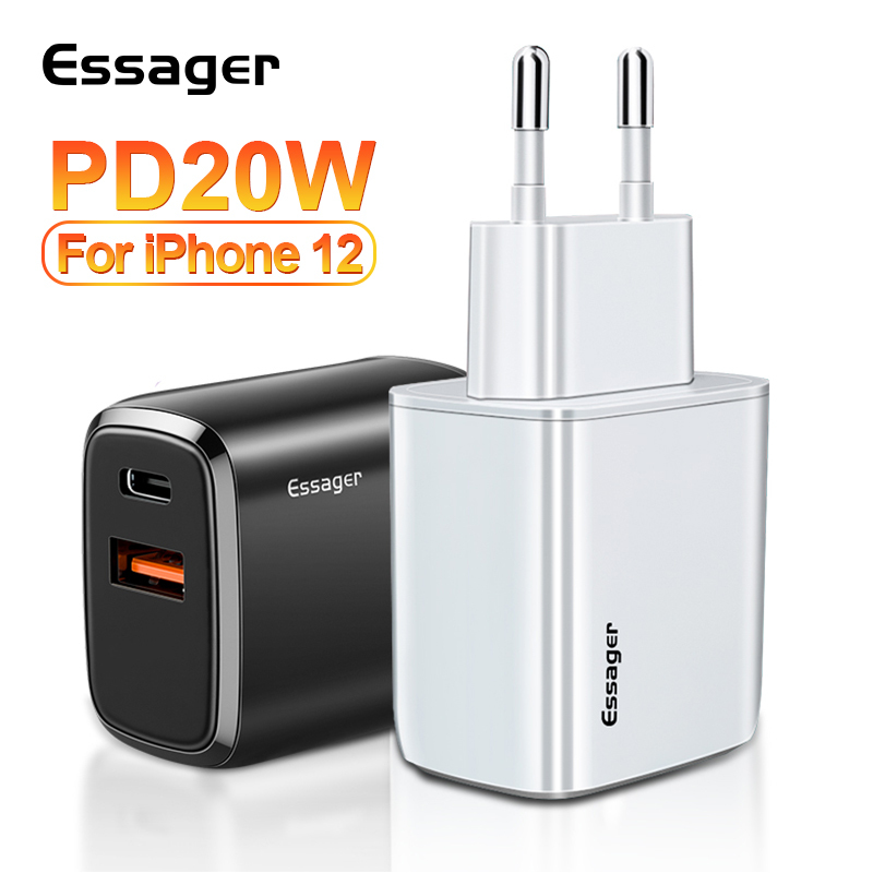 Dùng cho iPhone 12 | Cốc Sạc Nhanh Essager USB PD20W Sạc Nhanh 3.0 cổng USB & Type-C phù hợp dùng cho iPhone 12 Pro Max Xiaomi Mi10T Pro