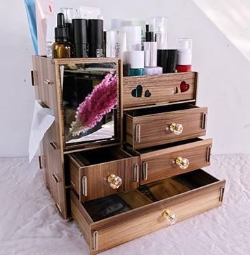 [HCM]Hộp Gỗ Sáng Tạo Đựng Trang Sức Mỹ Phẩm Trang Điểm Hộp Bảo Quản Khay Đỡ Chân Đế Hộp Để Bàn Gọn Gàng Bộ Sưu Tập hộp đựng đồ Khung Có Gương