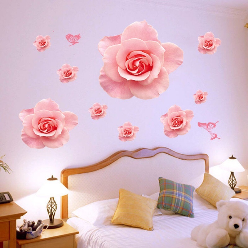 Decal dán tường, Tranh dán tường hoa hồng phấn