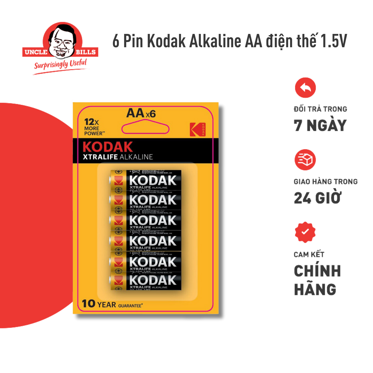 Bộ 6 pin kodak alkaline aa điện thế 1.5v uncle bills ib0216 - hàng chính hãng