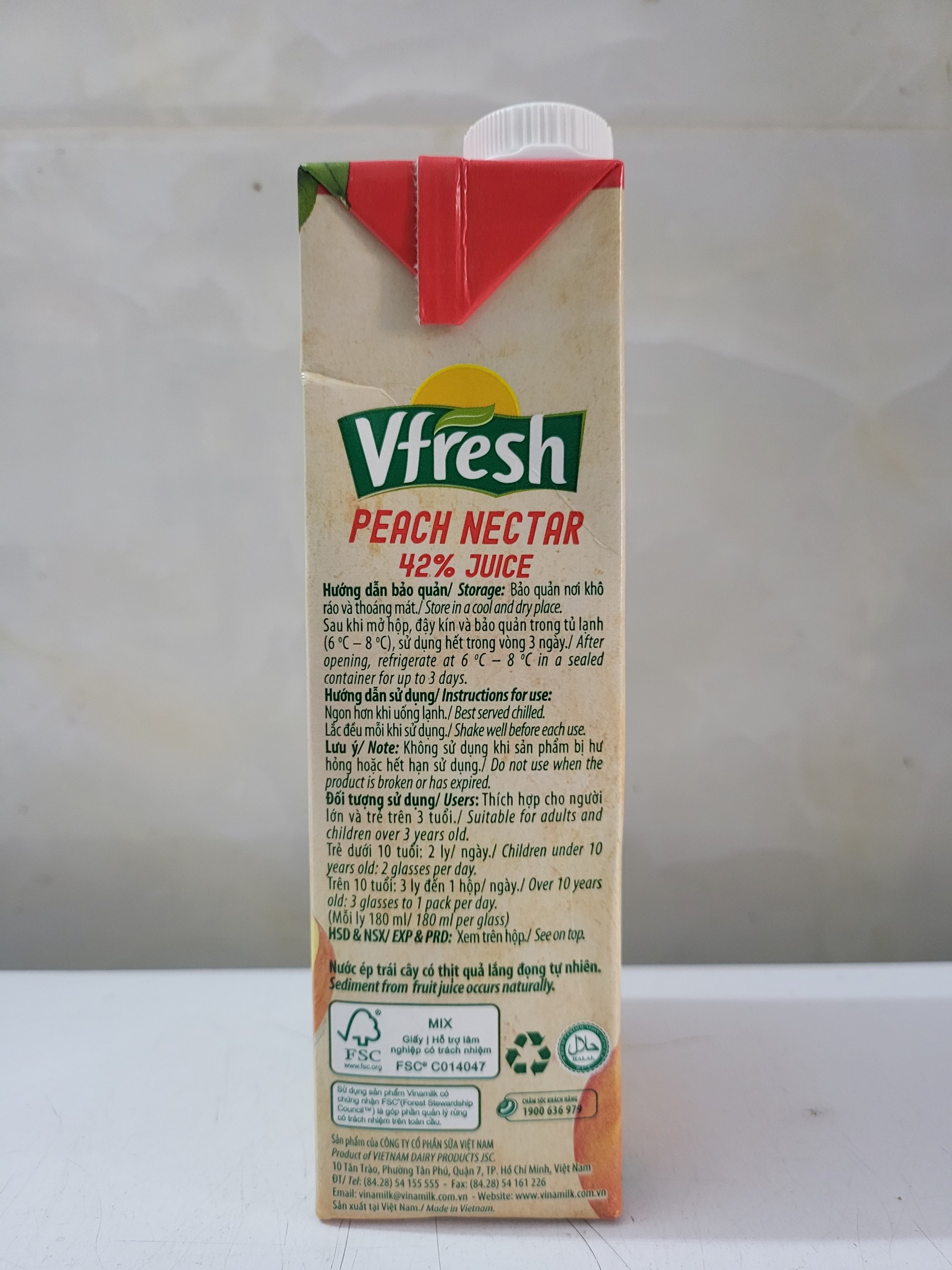 [Hộp 1 Lít] NƯỚC ÉP ĐÀO VFRESH [VN] VINAMILK Peach Nectar Juice (halal)