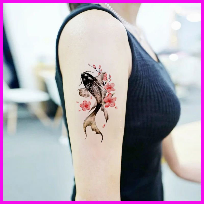 Mai hoa cá chép nửa cánh tay dán hình xăm không thấm nước đàn ông và phụ nữ kéo dài bắp tay cánh tay hoa cá dán hình xăm Hình xăm tạm thời