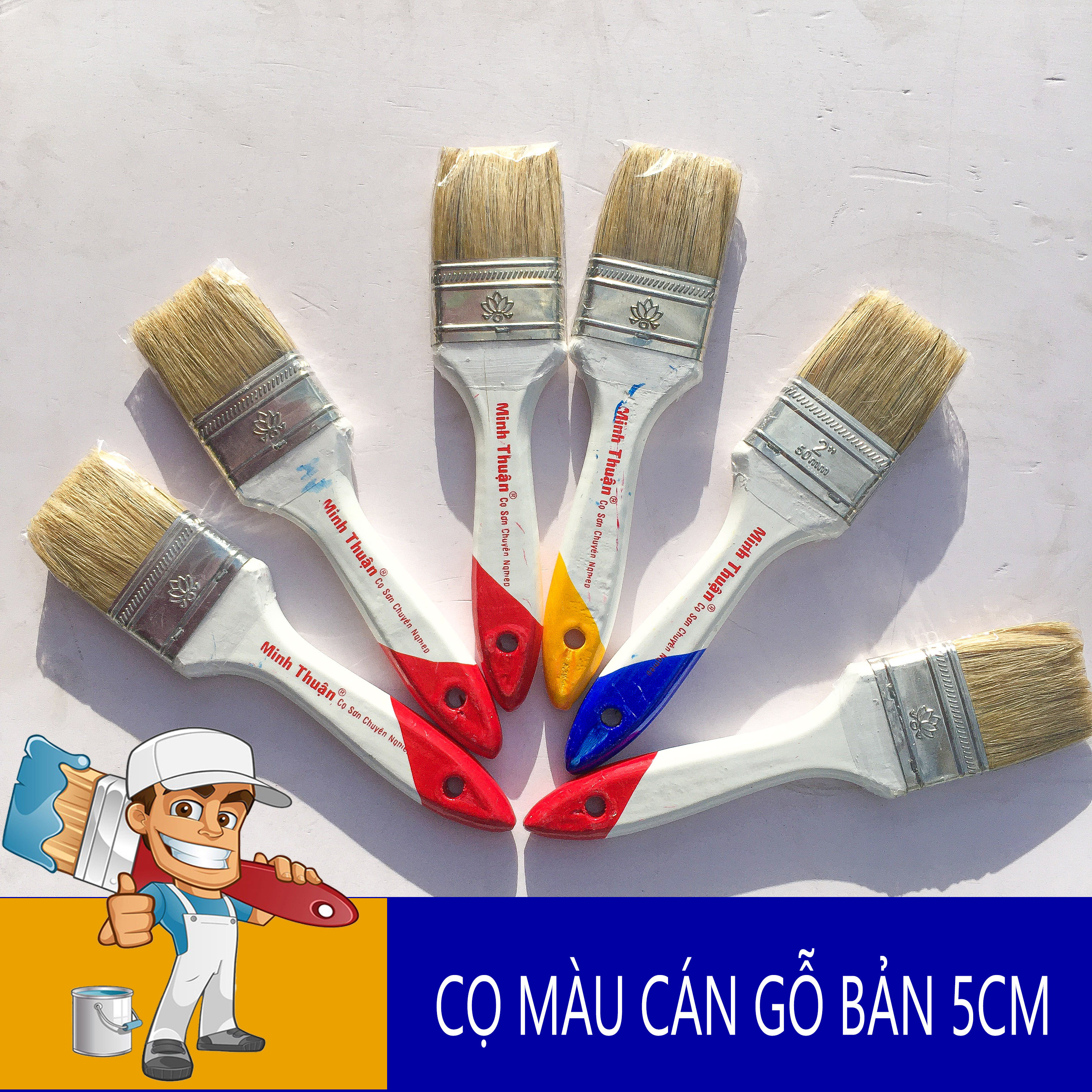 Chổi quét sơn đa năng cán gỗ bản 5cm