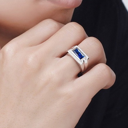 Nhẫn bạc Nam cao cấp Pha lê Xanh quý phái