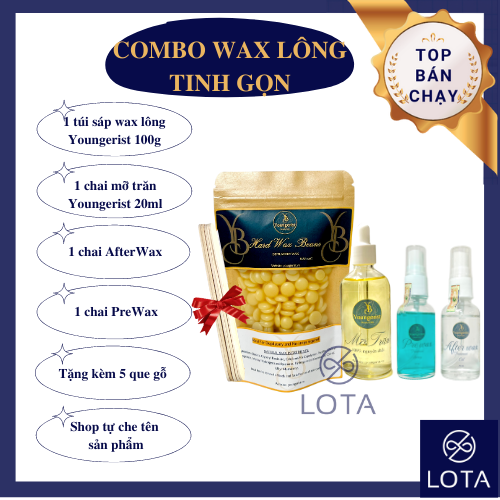 Combo wax lông tinh gọn gồm sáp wax lông mỡ trăn nguyên chất triệt lông combo prewax & afterwax hạt wax nóng thơm siêu bám lông lota shop