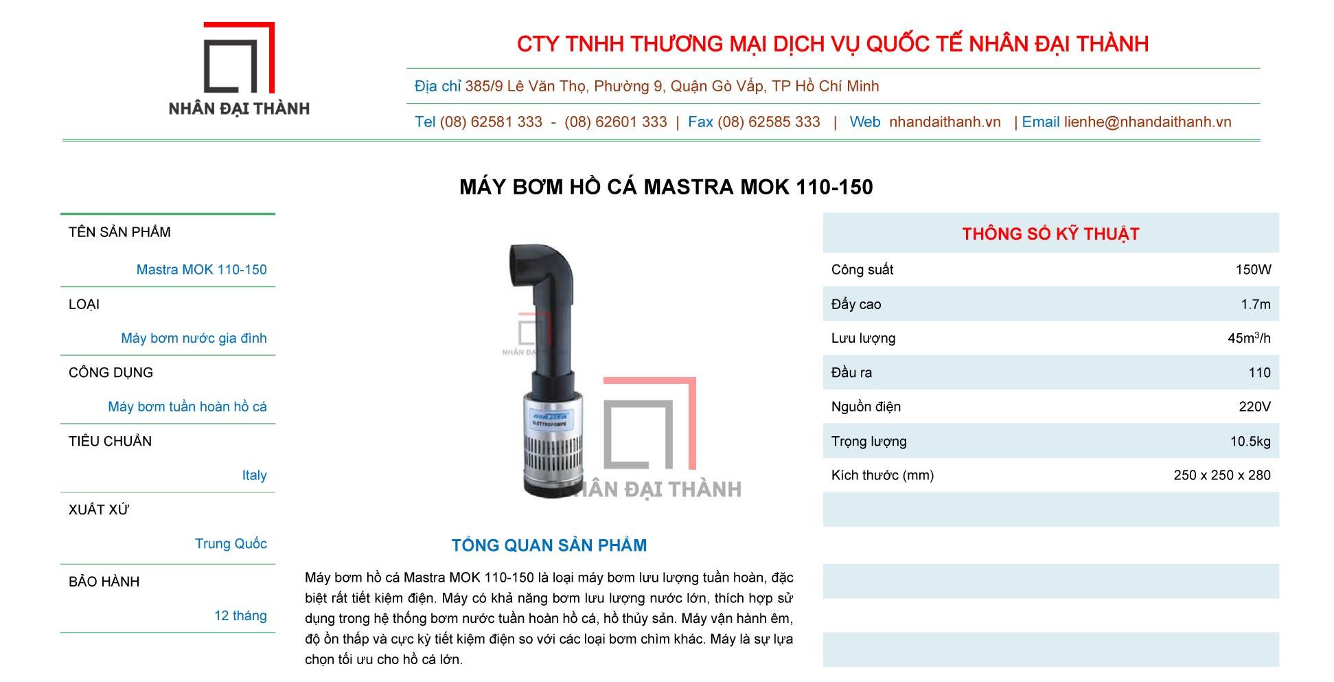 Máy bơm hồ cá mastra MOK-MOK 110-150