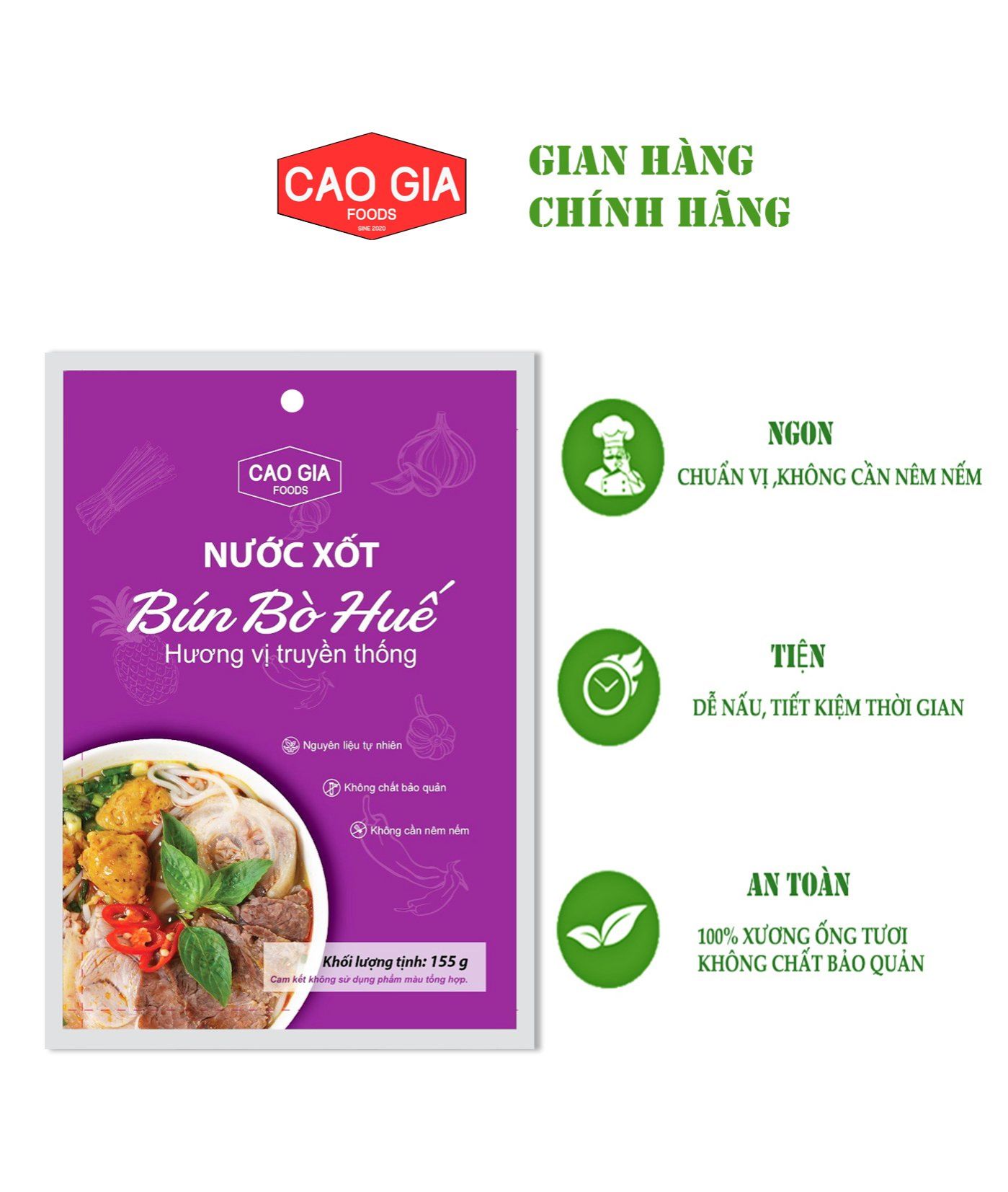 Nước Xốt Bún Bò Huế Chuẩn Vị Gói 155g - Cao Gia Foods