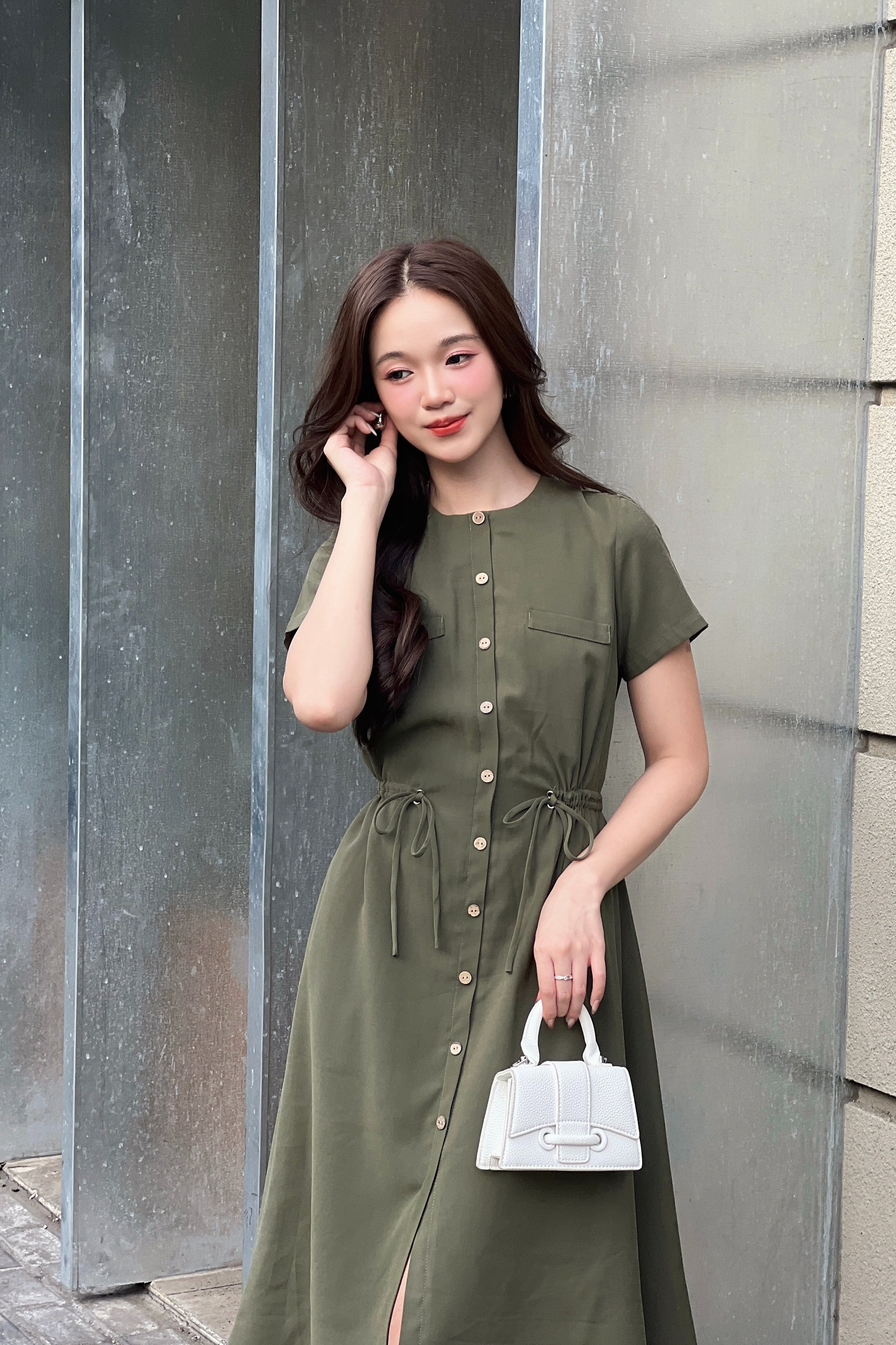 Voucher siêu sale 15% OLV - Đầm suông rút dây eo 2 màu Dress