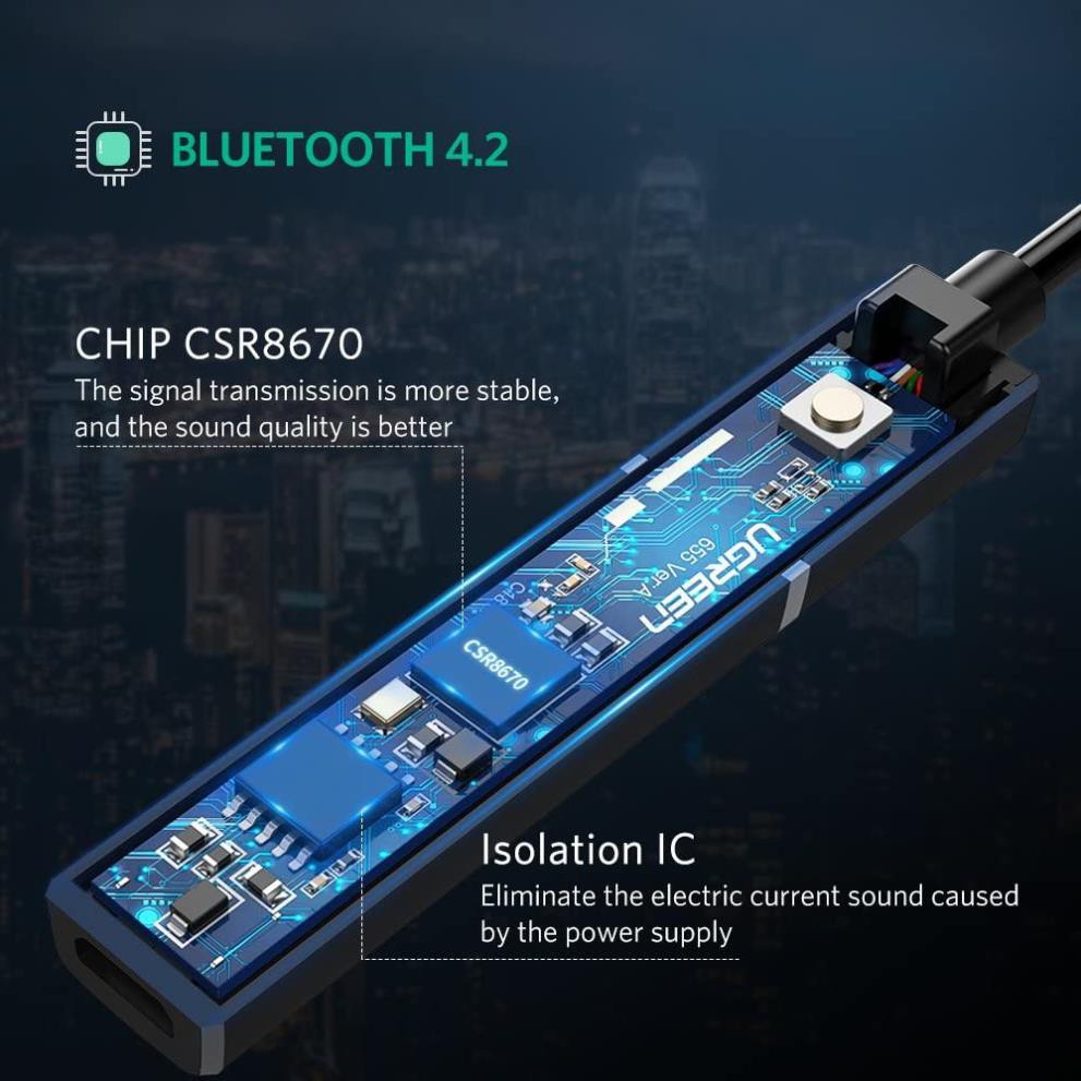 Bộ phát Bluetooth 4.2 Ugreen 40761 cổng 3.5mm Cho Tivi, Máy Tính
