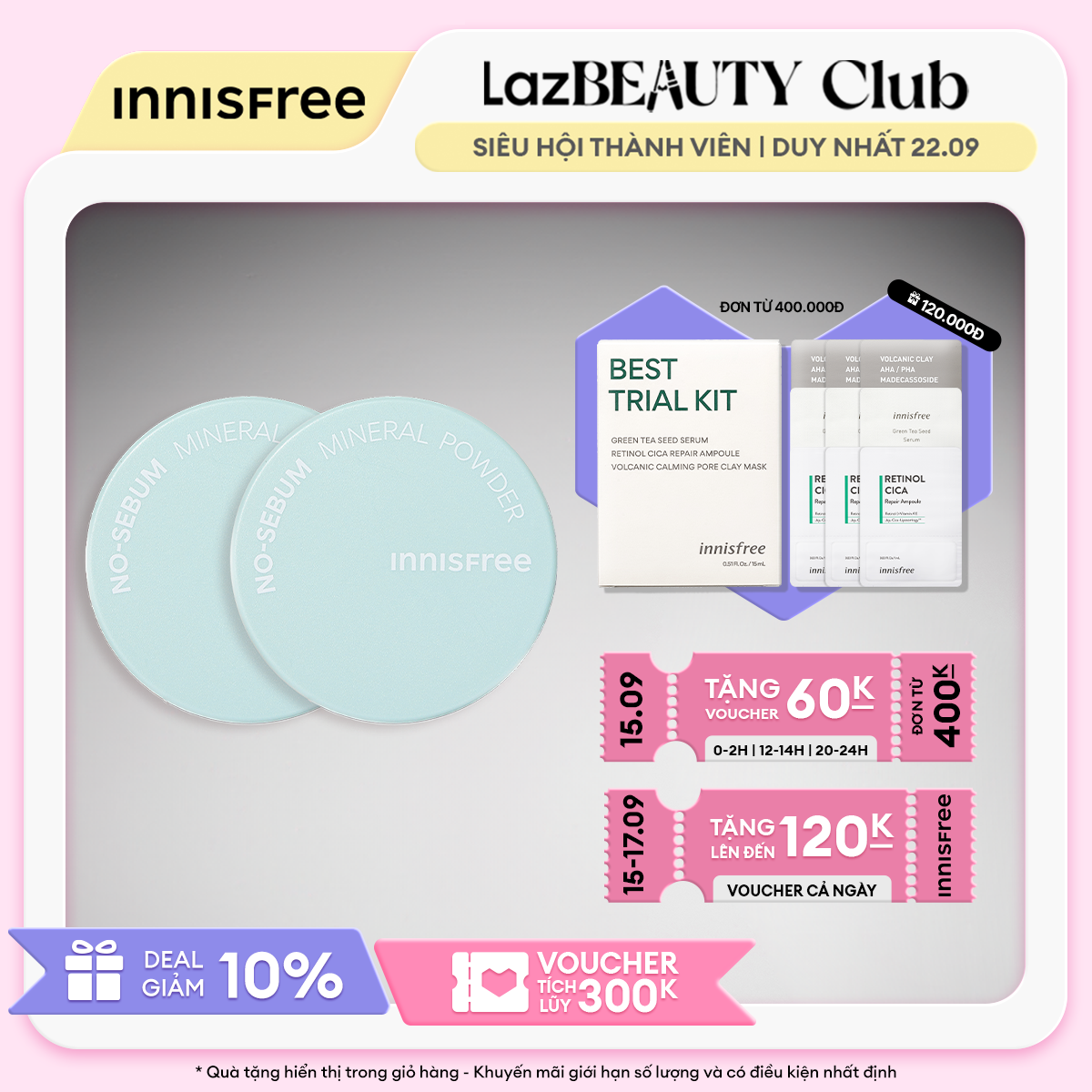 Phấn phủ bột kiềm dầu hiệu chỉnh tông da 1 (Tím) innisfree No Sebum