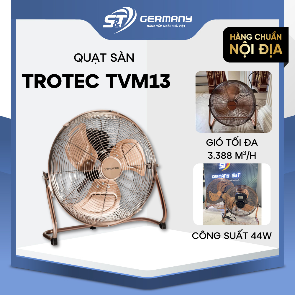 Quạt sàn trotec tvm13 35cm màu đồng nội địa đức, quạt điện công suất lớn 44w gst electronic 320055