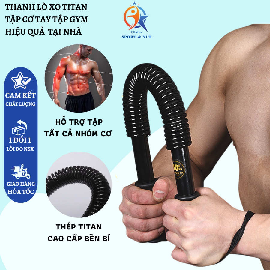 Lò xo tập cơ tay, thanh lò xo Titan  kháng lực 20kg 30kg 50kg 60kg tập cơ tay, cơ bụng đa năng tại nhà hiệu quả