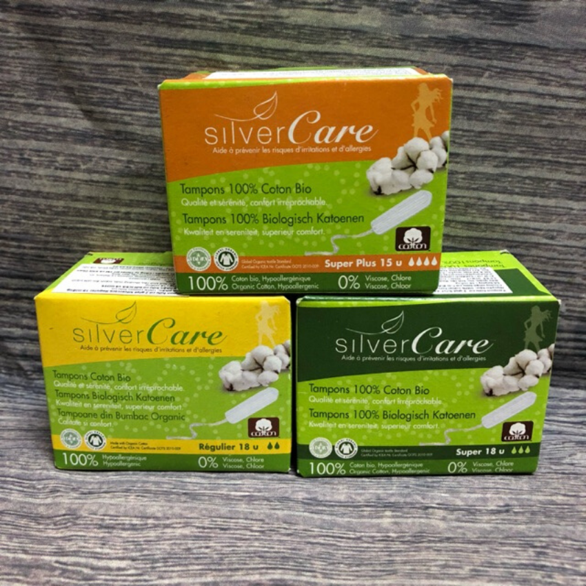 Tampon hữu cơ 2 giọt Silvercare Regular 18 miếng