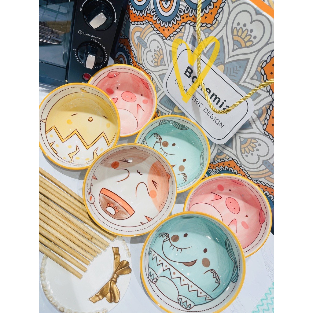 BỘ CHÉN BÁT GỐM SỨ CAO CẤP SIÊU CUTE TẶNG KÈM ĐŨA ĂN