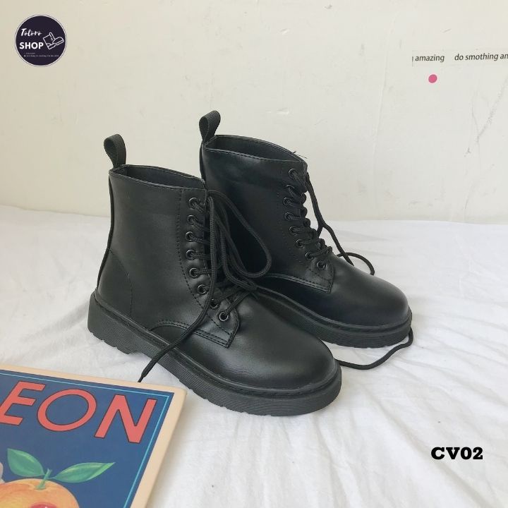 [Hàng Sẵn] [Ảnh Thật] [Freeship] Giày Bốt Nữ Đế Thấp Cổ Vừa Da Cao Cấp - CV02