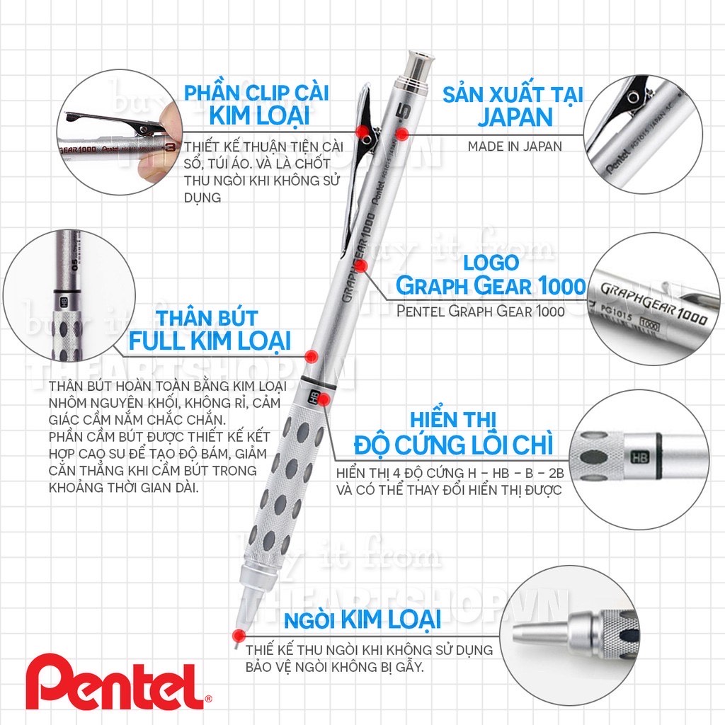 [THEARTSHOP] Chì Bấm Cơ Khí Pentel Graphgear 1000