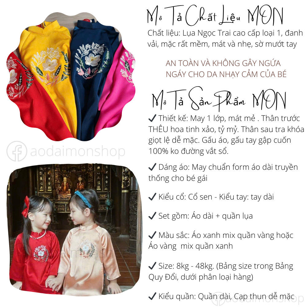 Set Áo dài Bé Gái Thêu Hoa Lan Khuê
