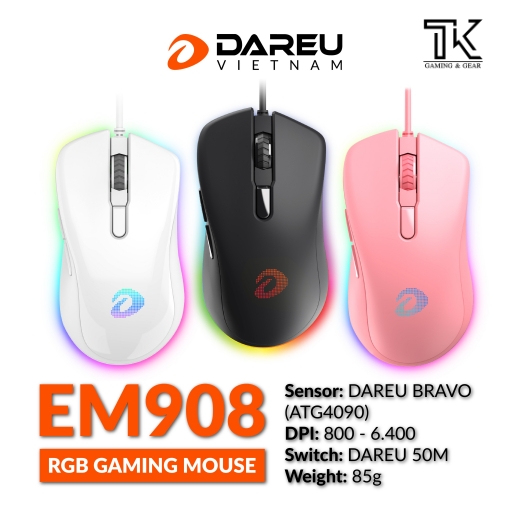 Chuột DareU EM908 ( Black/pink/White )