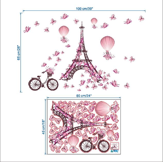 Decal trang trí tường - Tháp Lớn Bướm Hồng
