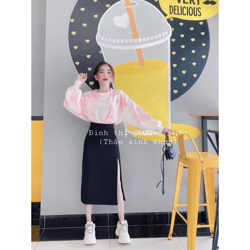 ♻️SET VÁY XẺ TÀ + CROPTOP TAY DÀI LOAN MÀU♻️