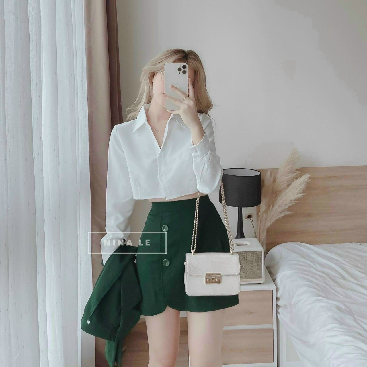 Sét 3 Món Vest Sơ Mi Croptop (chân váy có lót)
