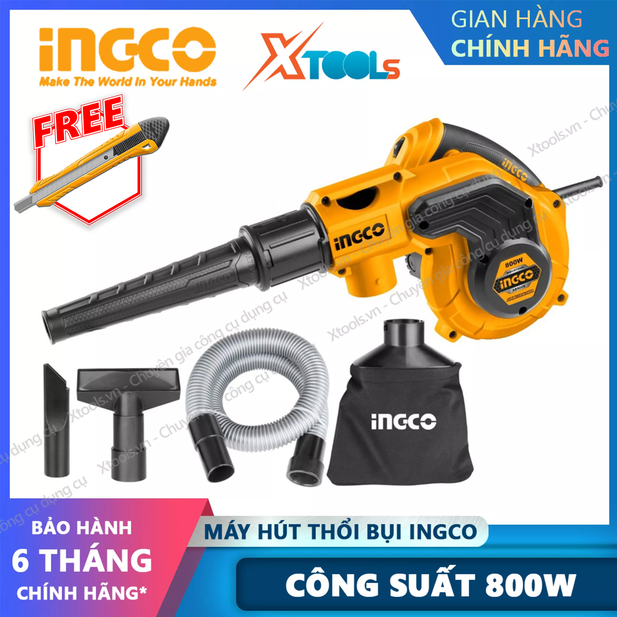 Blower vacuum cleaner super strong ingco AB8008 power 800W gift with storage bag dust, ống and 2 Hose vacuum cleaner. Blower/portable vacuum cleaner