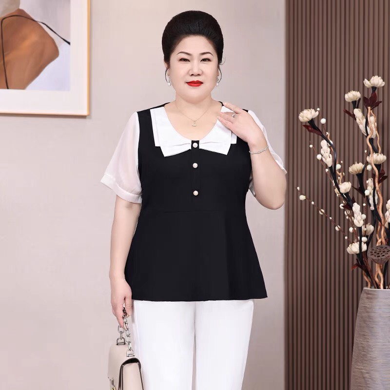 Áo kiểu phối dáng peplum trung niên bigsize - G4423