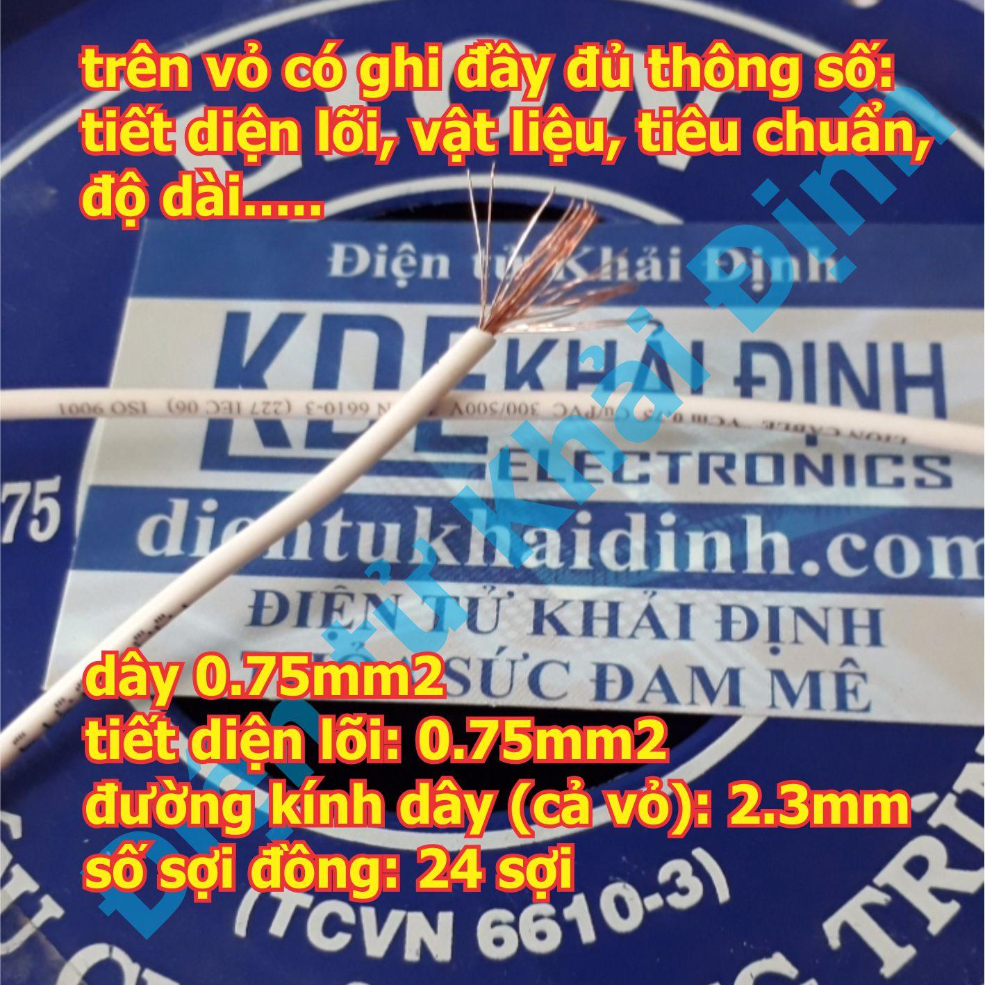 dây điện đơn, dây mềm RV VCm (SỢI ĐỒNG NHỎ) 0.75mm có 6 màu (cuộn 10 mét) kde5259