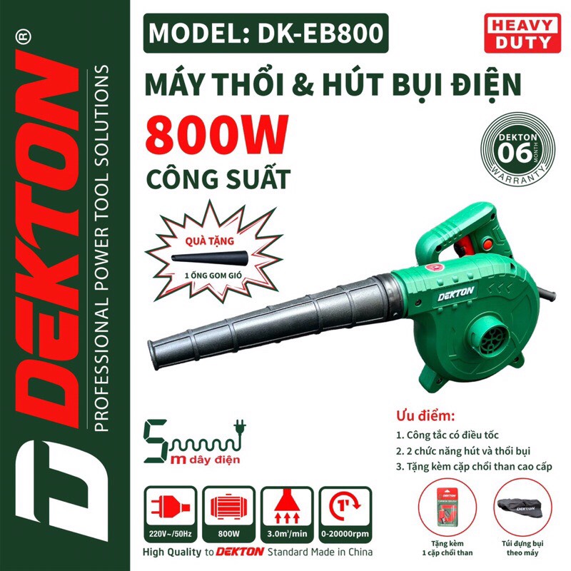 Máy thổi bụi và hút bụi DEKTON DK-EB800, Lõi đồng, công suất 800w, Bảo Hành 6 tháng