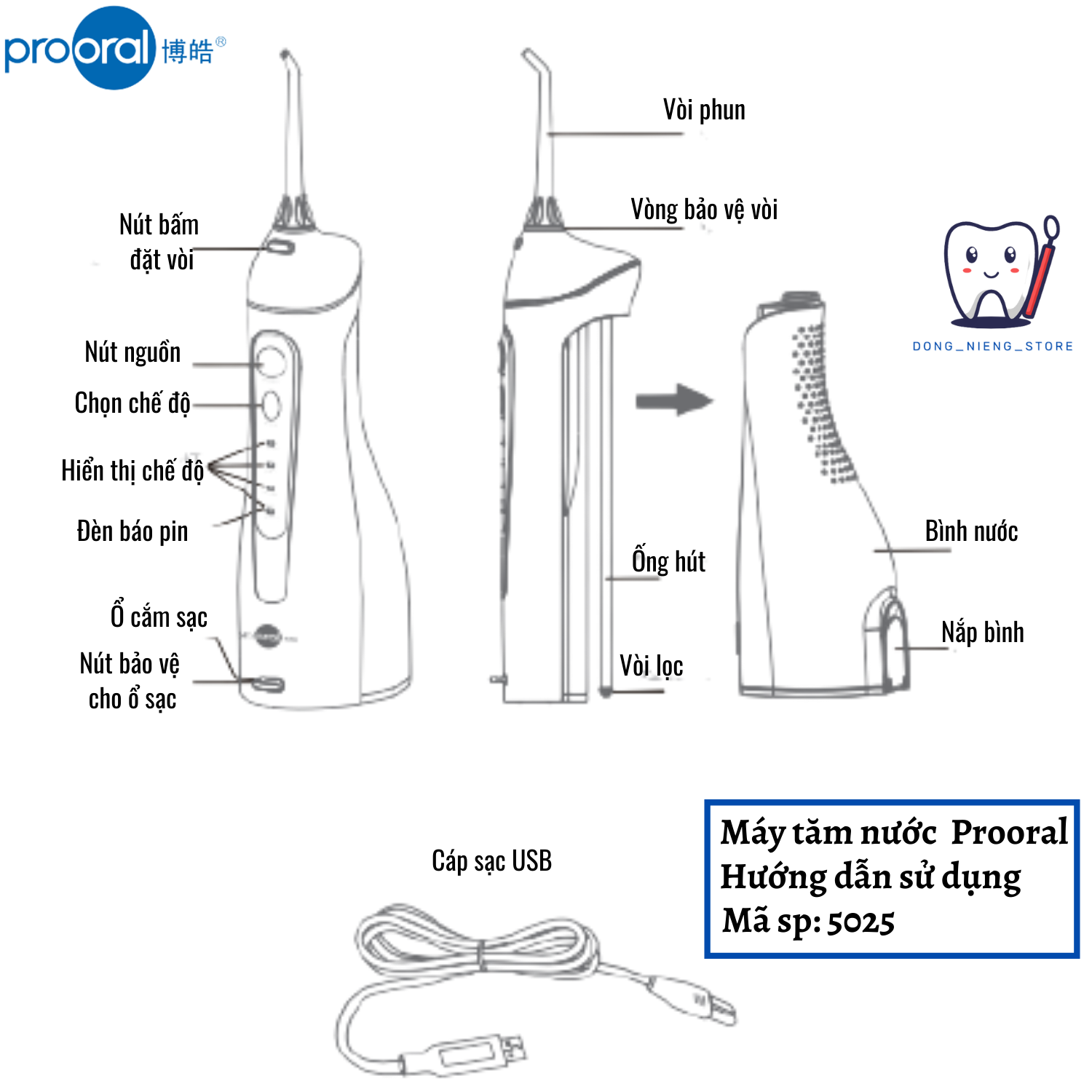 Máy Tăm Nước Prooral 5025 (nâng cấp của Prooral 5002) làm sạch răng miệng