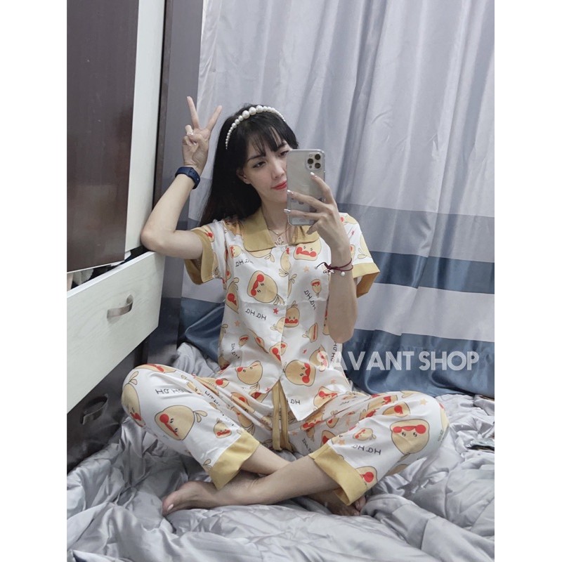 [XÃ KHO] Bộ Mặc Nhà Pyjama Lụa Hoạ Tiết Vịt [ ẢNH SHOP CHỤP ]