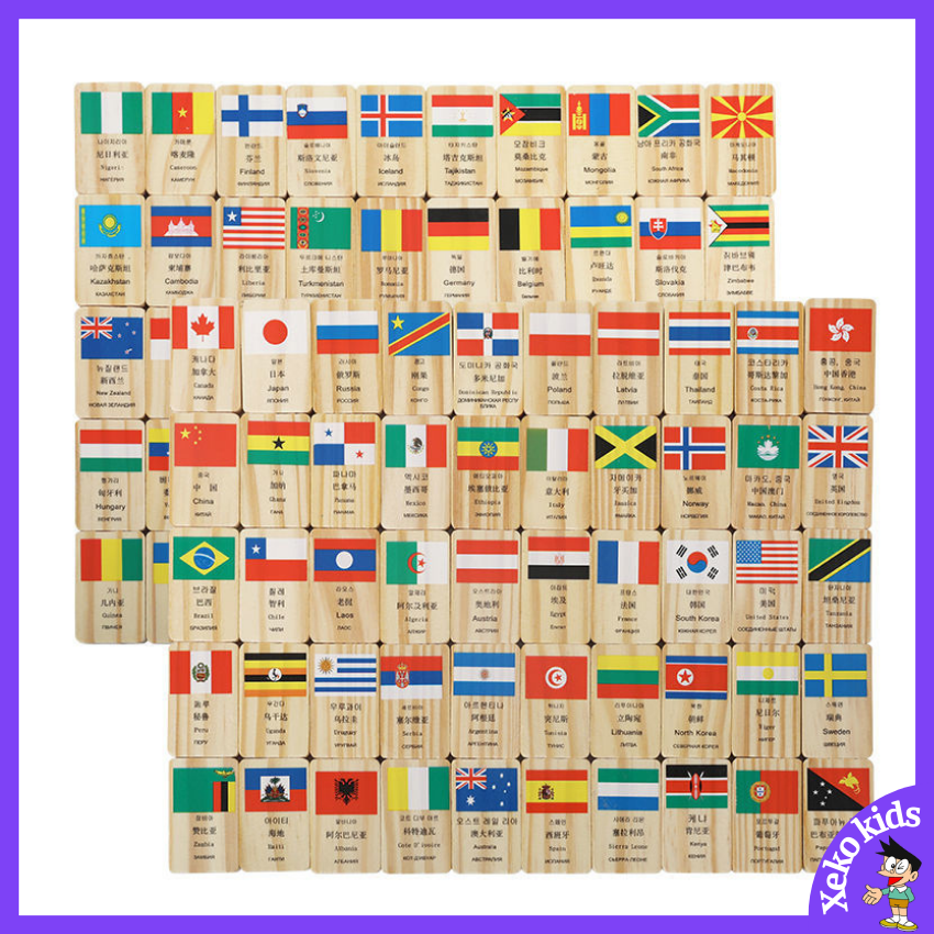 Đồ chơi gỗ thông minh, bộ Domino lá cờ 100 quốc gia. Đồ chơi cho trẻ em