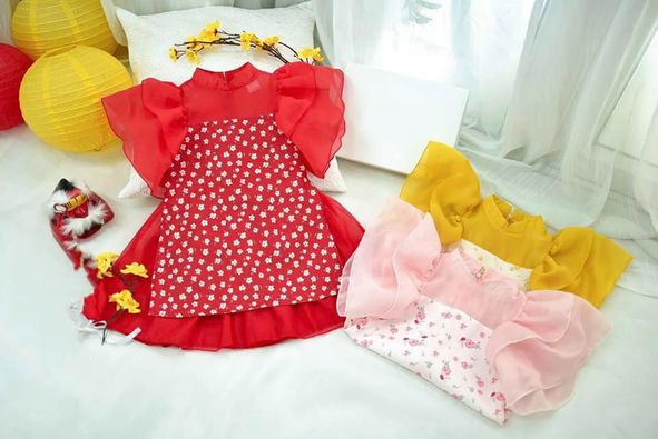 Áo dài cách tân hoa nhí cho bé 8-26kg