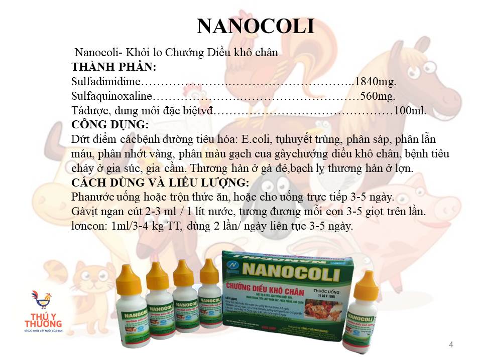 Nanocoli dứt điểm chướng diều khô chân gà, vịt 10ml x 20 lọ