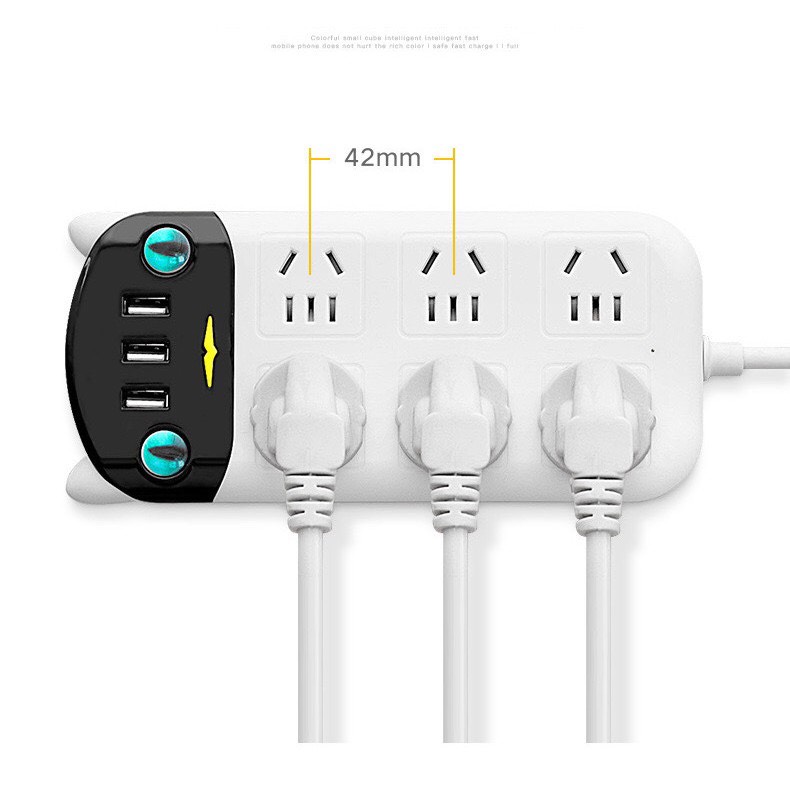 Ổ cắm điện hình con mèo, ổ điện thông minh đa năng chống giật, tích hợp cổng cắm USB chiều dài 2m8