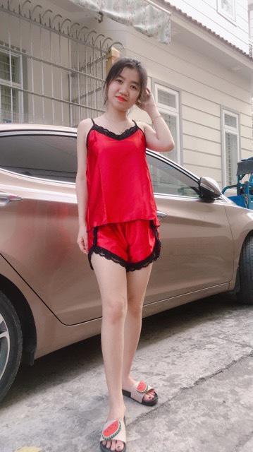 Bộ phi lụa bóng phối ren quần đùi lụa đẹp