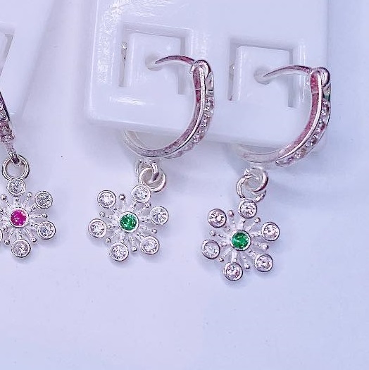 Bông tai trẻ em mặt hoa chất liệu bằng bạc MS0055