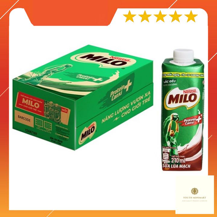 Sữa milo lúa mạch chai nắp vặn thùng 24 hộp 210ml