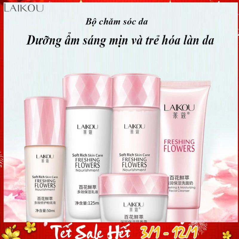 Bộ chăm sóc da LAIKOU sáng mịn và trẻ hóa làn da Sữa rửa mặt + Nước cân bằng da + Sữa dưỡng ẩm + Kem dưỡng tái tạo da + Kem nền TK-BM062