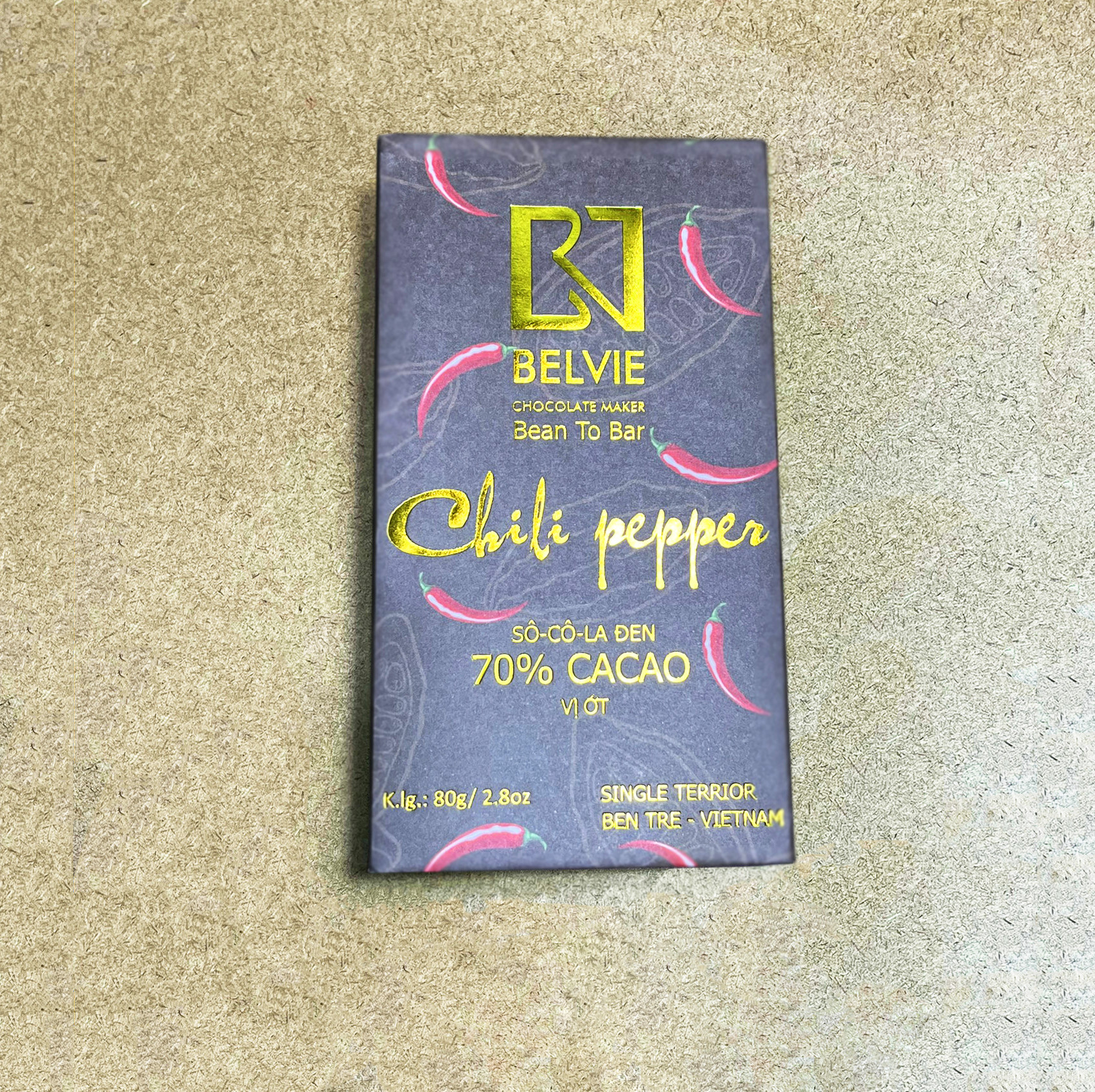 Socola đen vị ớt Belvie 70% cacao, 80g