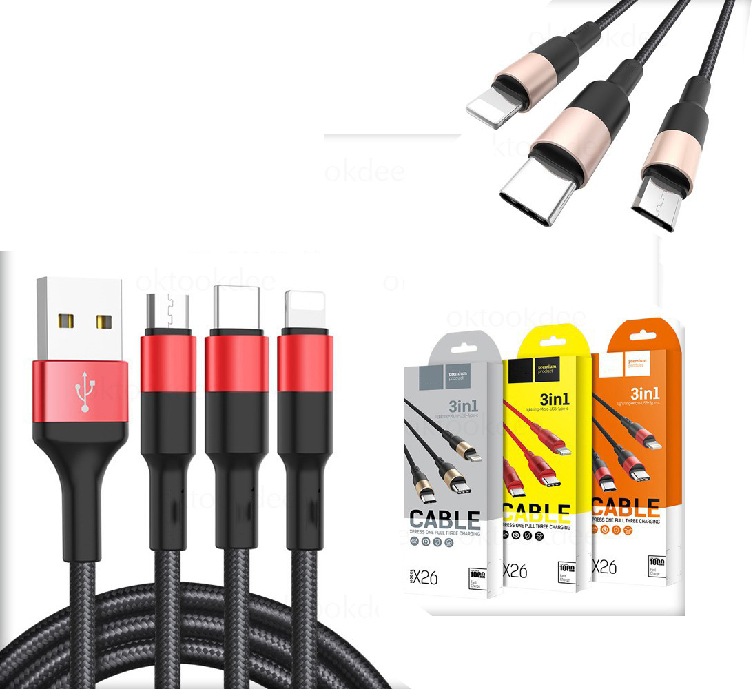 [HCM]Cáp sạc Hoco X26 3 đầu đa năng Lightning - Micro - Type C dài 1m dây dù siêu bền