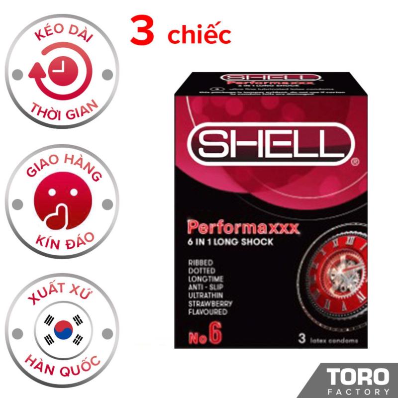 Bao Cao Su cao cấp Hàn Quốc Shell Premium 6 In 1 - Bao cao su kéo dài thời gian , gân gai li ti , trị xuất tinh sớm,bao cao su chính hãng - ( 3 chiếc) - [TORO] nhập khẩu