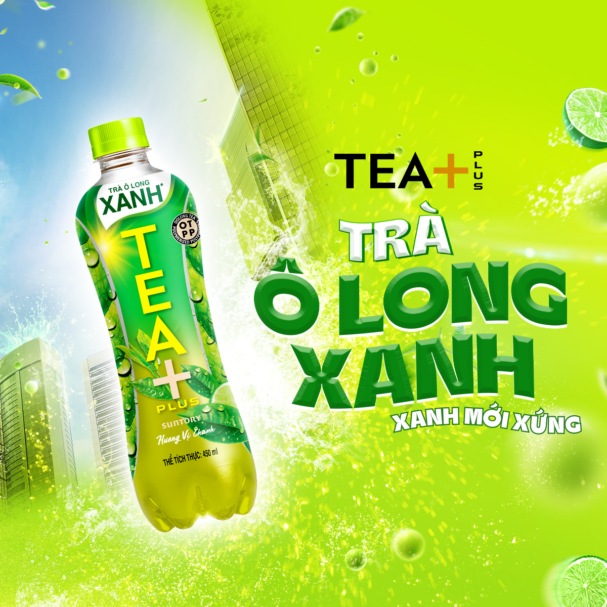 [Sale 25.10-Vc 12%] Box of 24 Bottles of Green Oolong Tea Tea+ (450Ml/Bottle)