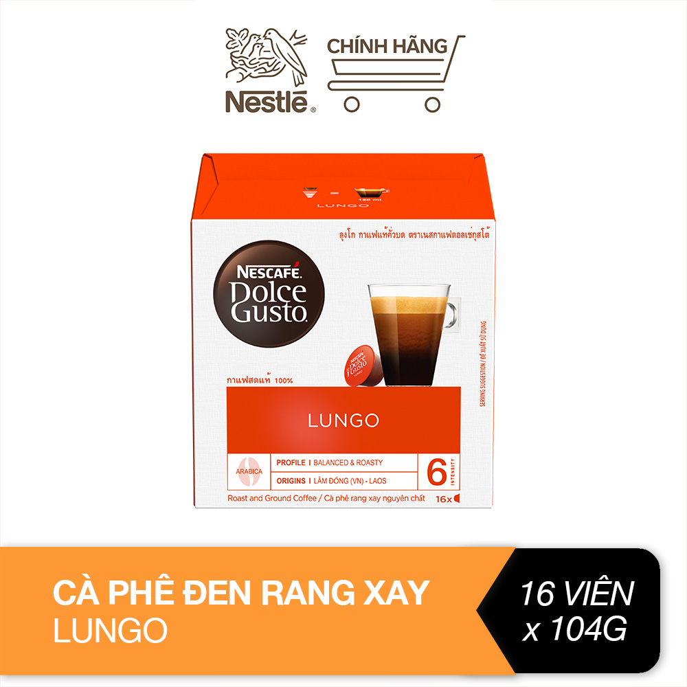 Cà phê đen rang xay Nescafé Dolce Gusto - Lungo hộp 104g 16 viên nén