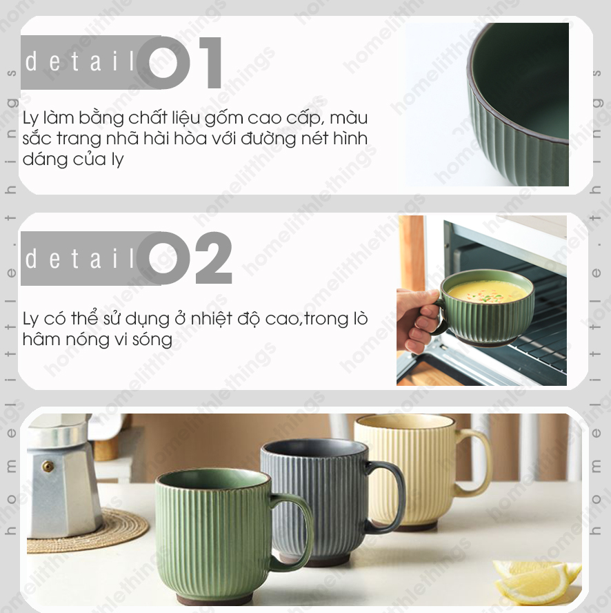 Ly cốc gốm sứ uống nước cà phê có vân sọc dọc
