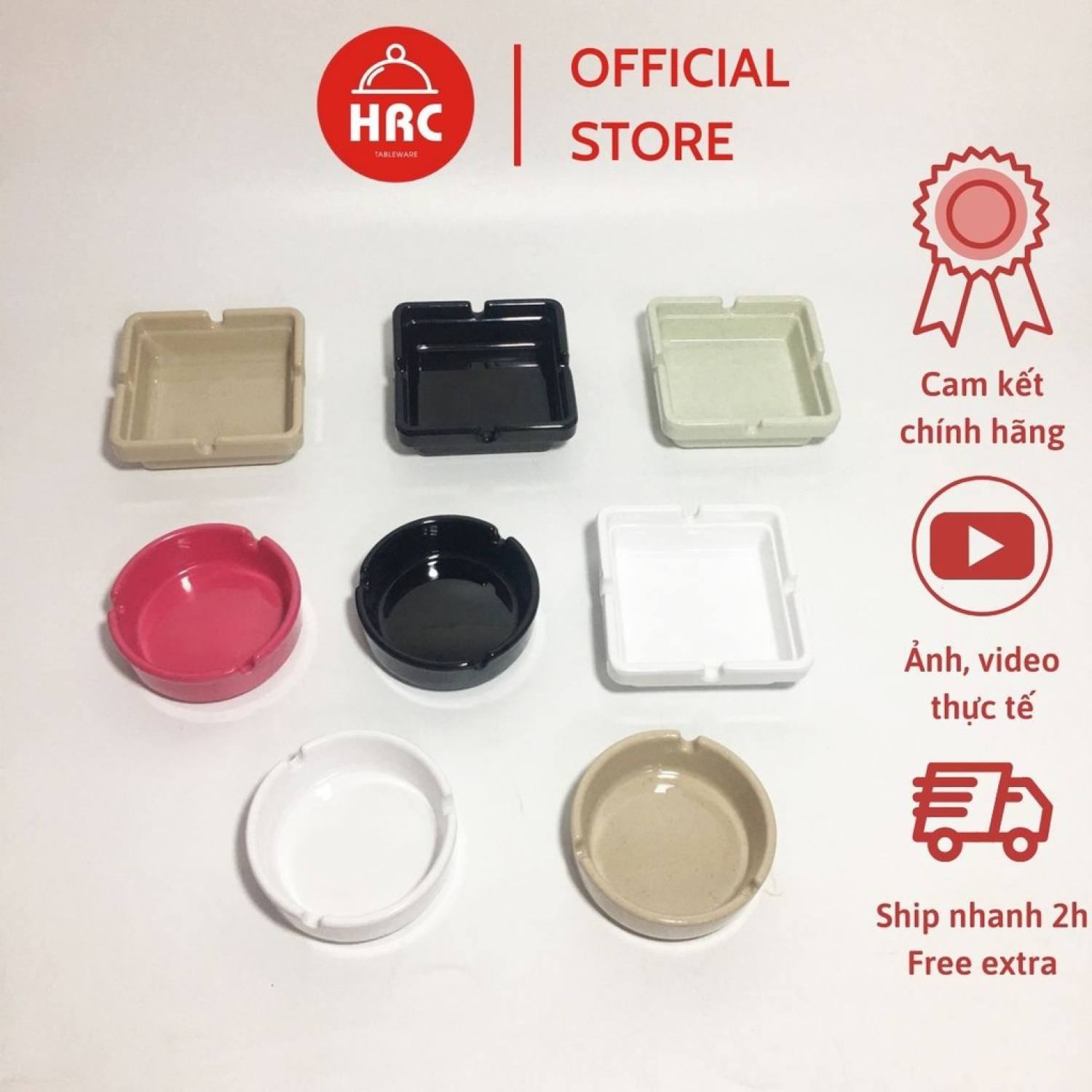 Gạt Tàn thuốᴄ, Vuông và Tròn (Đen - Trắng - Nâu - Xanh) Melamine
