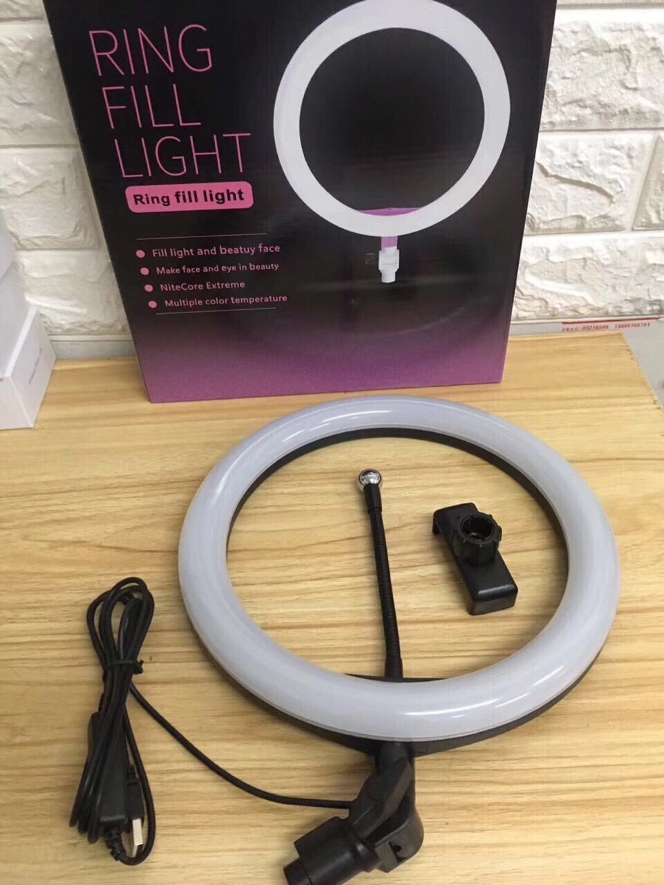 Đèn livestream 26cm kèm chân cao 2m1