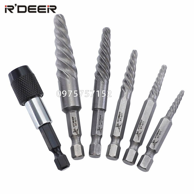 Bộ mũi vít nhổ ốc gãy chân lục giác, bộ tháo bu lông ốc vít trờn ren R'DEER, dụng cụ vặn ốc vít hư, thép CR-Mo siêu cứng, ren siêu chuẩn, tháo vít gãy toét chuyên nghiệp, bộ nhể ốc gãy đa năng